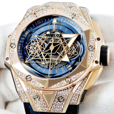 腕時計 ウブロ HUBLOT ビッグバン ウニコ サンブルーII キングゴールド 418.OX.5108.RX.1604.MXM20 自動巻き メンズ OH済 K18 ダイヤ