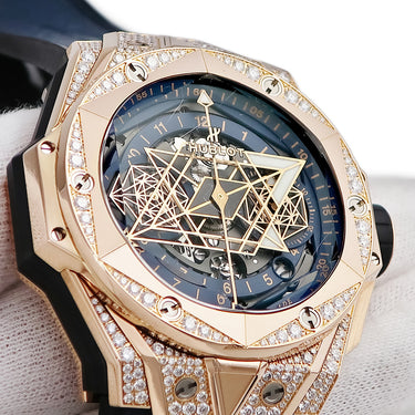 腕時計 ウブロ HUBLOT ビッグバン ウニコ サンブルーII キングゴールド 418.OX.5108.RX.1604.MXM20 自動巻き メンズ OH済 K18 ダイヤ