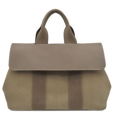 エルメス HERMES ヴァルパライソ PM エトゥープ トワルシェブロン レザー ハンドバッグ シルバー金具 グレージュ キャンバス