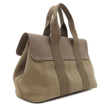 エルメス HERMES ヴァルパライソ PM エトゥープ トワルシェブロン レザー ハンドバッグ シルバー金具 グレージュ キャンバス