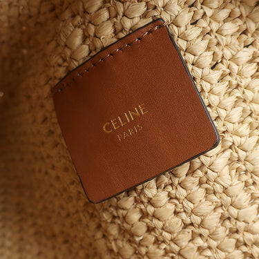 セリーヌ CELINE トリオンフ セカンドバッグ タン ラフィア レザー クラッチバッグ ゴールド金具 ポーチ
