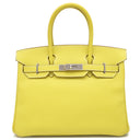 エルメス HERMES キャンディ バーキン30 ライム×グレー ヴォーエプソン ハンドバッグ シルバー金具 黄