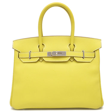 エルメス HERMES キャンディ バーキン30 ライム×グレー ヴォーエプソン ハンドバッグ シルバー金具 黄