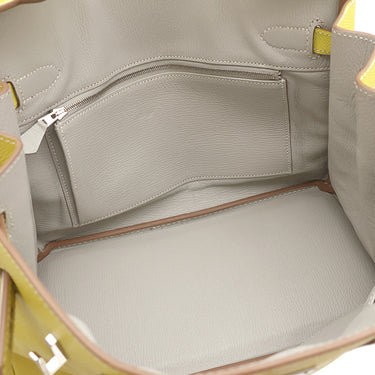 エルメス HERMES キャンディ バーキン30 ライム×グレー ヴォーエプソン ハンドバッグ シルバー金具 黄