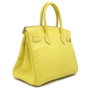 エルメス HERMES キャンディ バーキン30 ライム×グレー ヴォーエプソン ハンドバッグ シルバー金具 黄