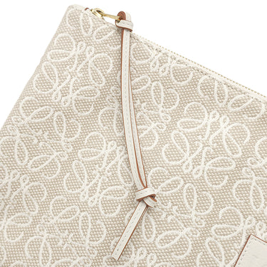 ロエベ LOEWE オブロング アナグラム ポーチ C730C63X15 エクリュ コットン クラッチバッグ ゴールド金具 ジャガード クラッチ ポーチ
