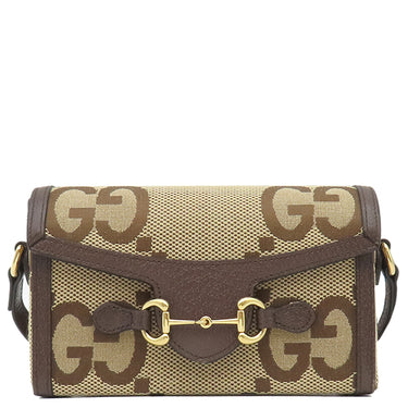 グッチ GUCCI ホースビット1955 ミニバッグ 699296 ブラウン×ベージュ GGキャンバス レザー ショルダーバッグ ゴールド金具 ジャンボGG