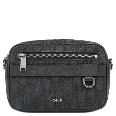 クリスチャン・ディオール Christian Dior Safar ディオール オブリーク 2ESWS011YKY ブラック キャンバス レザー ショルダーバッグ シルバー金具 ロゴ 総柄