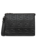 フェンディ FENDI ズッカ エンボス 7VA491 ブラック レザー クラッチバッグ シルバー金具 黒 型押し ポーチ セカンドバッグ