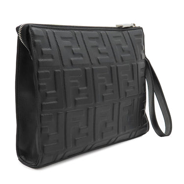 フェンディ FENDI ズッカ エンボス 7VA491 ブラック レザー クラッチバッグ シルバー金具 黒 型押し ポーチ セカンドバッグ