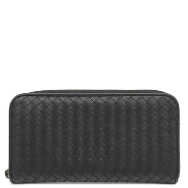 ボッテガヴェネタ BOTTEGA VENETA ラウンドファスナー ブラック レザー 長財布 シルバー金具 黒 オーガナイザー