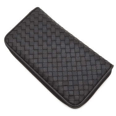 ボッテガヴェネタ BOTTEGA VENETA ラウンドファスナー ブラック レザー 長財布 シルバー金具 黒 オーガナイザー
