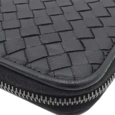 ボッテガヴェネタ BOTTEGA VENETA ラウンドファスナー ブラック レザー 長財布 シルバー金具 黒 オーガナイザー