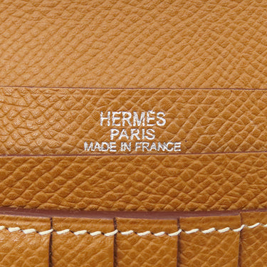 エルメス HERMES ベアンコンパクト ゴールド ヴォーエプソン 二つ折り財布 シルバー金具 茶