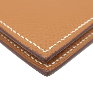 エルメス HERMES ベアンコンパクト ゴールド ヴォーエプソン 二つ折り財布 シルバー金具 茶