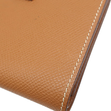 エルメス HERMES ベアンコンパクト ゴールド ヴォーエプソン 二つ折り財布 シルバー金具 茶