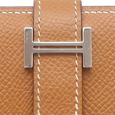 エルメス HERMES ベアンコンパクト ゴールド ヴォーエプソン 二つ折り財布 シルバー金具 茶
