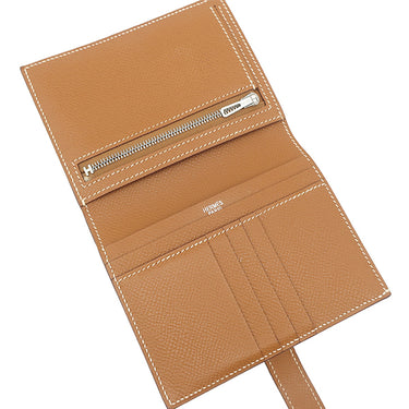 エルメス HERMES ベアンコンパクト ゴールド ヴォーエプソン 二つ折り財布 シルバー金具 茶