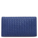 ボッテガヴェネタ BOTTEGA VENETA イントレチャート 二つ折り ウォレット ブルー レザー 長財布 ブラック金具 青 2つ折り