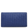 ボッテガヴェネタ BOTTEGA VENETA イントレチャート 二つ折り ウォレット ブルー レザー 長財布 ブラック金具 青 2つ折り