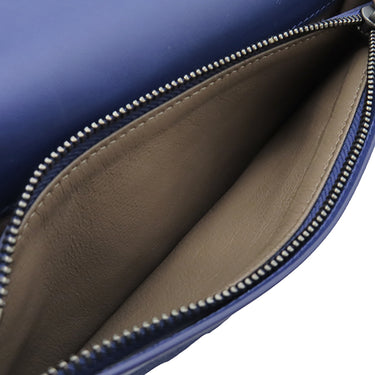 ボッテガヴェネタ BOTTEGA VENETA イントレチャート 二つ折り ウォレット ブルー レザー 長財布 ブラック金具 青 2つ折り