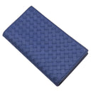 ボッテガヴェネタ BOTTEGA VENETA イントレチャート 二つ折り ウォレット ブルー レザー 長財布 ブラック金具 青 2つ折り