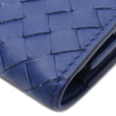 ボッテガヴェネタ BOTTEGA VENETA イントレチャート 二つ折り ウォレット ブルー レザー 長財布 ブラック金具 青 2つ折り