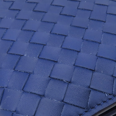 ボッテガヴェネタ BOTTEGA VENETA イントレチャート 二つ折り ウォレット ブルー レザー 長財布 ブラック金具 青 2つ折り