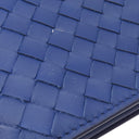 ボッテガヴェネタ BOTTEGA VENETA イントレチャート 二つ折り ウォレット ブルー レザー 長財布 ブラック金具 青 2つ折り