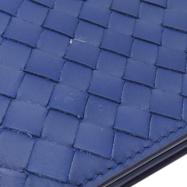 ボッテガヴェネタ BOTTEGA VENETA イントレチャート 二つ折り ウォレット ブルー レザー 長財布 ブラック金具 青 2つ折り