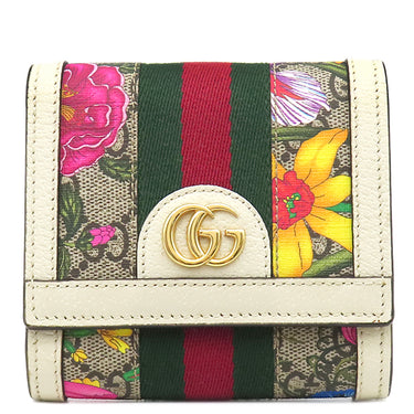 グッチ GUCCI オフィディア GG フローラ ウォレット 598662 アイボリー×マルチカラー GGスプリームキャンバス 二つ折り財布 ゴールド金具 花柄