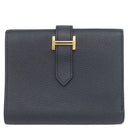 エルメス HERMES ベアンコンパクト ブルーインディゴ ヴォーエプソン 二つ折り財布 ゴールド金具 紺