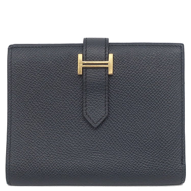 エルメス HERMES ベアンコンパクト ブルーインディゴ ヴォーエプソン 二つ折り財布 ゴールド金具 紺