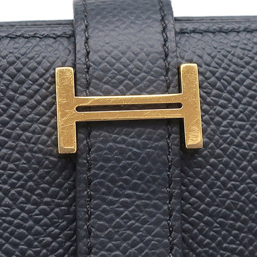 エルメス HERMES ベアンコンパクト ブルーインディゴ ヴォーエプソン 二つ折り財布 ゴールド金具 紺