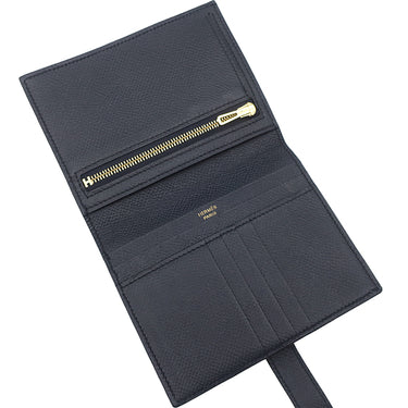 エルメス HERMES ベアンコンパクト ブルーインディゴ ヴォーエプソン 二つ折り財布 ゴールド金具 紺