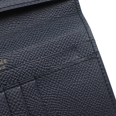 エルメス HERMES ベアンコンパクト ブルーインディゴ ヴォーエプソン 二つ折り財布 ゴールド金具 紺