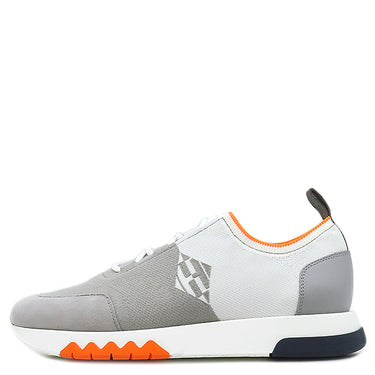 エルメス HERMES エクスプロイト H221902Z オレンジ×グレー ニット スウェード レザー #40.5 スニーカー Exploit ソルド品