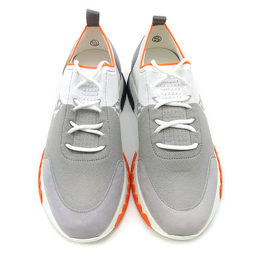 エルメス HERMES エクスプロイト H221902Z オレンジ×グレー ニット スウェード レザー #40.5 スニーカー Exploit ソルド品