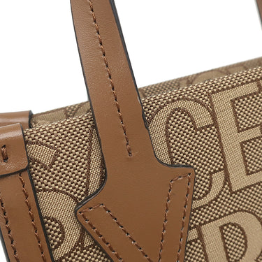 ヴェルサーチ Versace オールオーバー スモール トートバッグ ブラウン コットン ポリエステル レザー 2WAYバッグ ゴールド金具 ロゴ 総柄 ハンドバッグ ショルダー