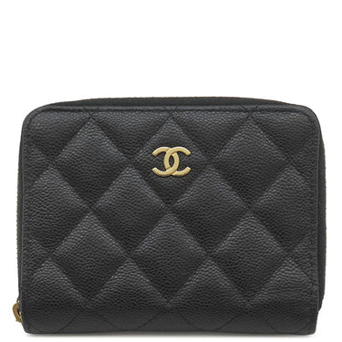 シャネル CHANEL ラウンドジップ ミニ財布 AP4652 ブラック カーフ キャビアスキン 二つ折り財布 ゴールド金具 黒 ココマーク