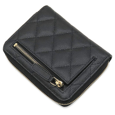シャネル CHANEL ラウンドジップ ミニ財布 AP4652 ブラック カーフ キャビアスキン 二つ折り財布 ゴールド金具 黒 ココマーク