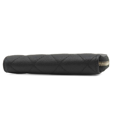 シャネル CHANEL ラウンドジップ ミニ財布 AP4652 ブラック カーフ キャビアスキン 二つ折り財布 ゴールド金具 黒 ココマーク