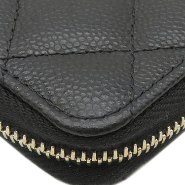 シャネル CHANEL ラウンドジップ ミニ財布 AP4652 ブラック カーフ キャビアスキン 二つ折り財布 ゴールド金具 黒 ココマーク
