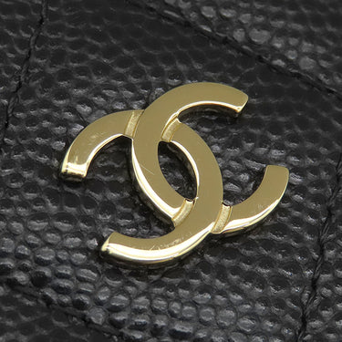 シャネル CHANEL ラウンドジップ ミニ財布 AP4652 ブラック カーフ キャビアスキン 二つ折り財布 ゴールド金具 黒 ココマーク