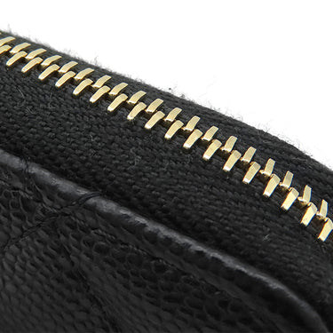 シャネル CHANEL ラウンドジップ ミニ財布 AP4652 ブラック カーフ キャビアスキン 二つ折り財布 ゴールド金具 黒 ココマーク