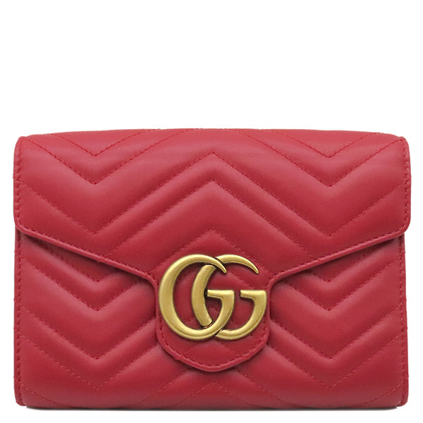 グッチ GUCCI GGマーモント 474575 レッド レザー チェーンウォレット