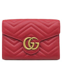 グッチ GUCCI GGマーモント 474575 レッド レザー チェーンウォレット ゴールド金具 赤 チェーン ショルダーバッグ シェブロン キルティング