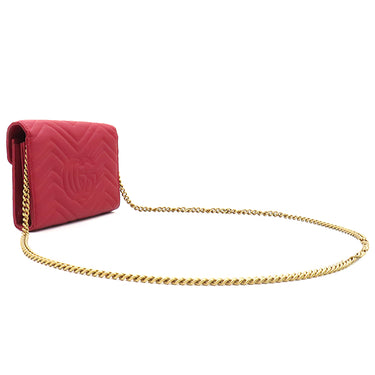 グッチ GUCCI GGマーモント 474575 レッド レザー チェーンウォレット ゴールド金具 赤 チェーン ショルダーバッグ シェブロン キルティング