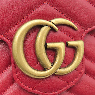 グッチ GUCCI GGマーモント 474575 レッド レザー チェーンウォレット ゴールド金具 赤 チェーン ショルダーバッグ シェブロン キルティング