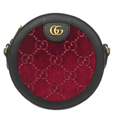 グッチ GUCCI GG ベルベット ラウンドショルダー 574978 ブラック×レッド レザー ベルベット ショルダーバッグ ヴィンテージ金具 黒 赤 GGロゴ